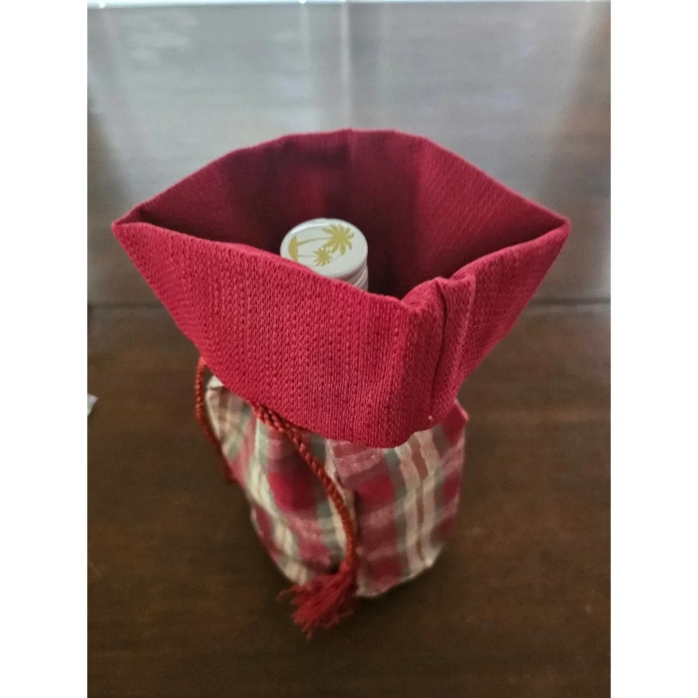 Longaberger Orchard Park Plaid Fabric Wine Spirits Gift Bag Holder Set of 2